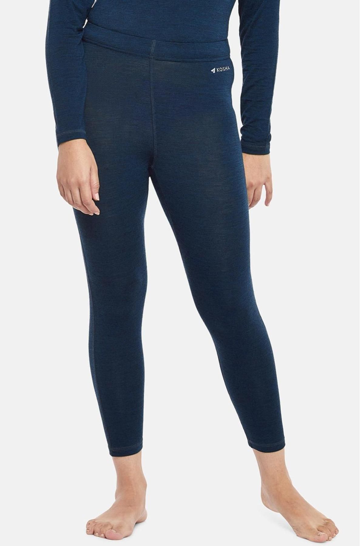 Blue Merino Wool Bamboo Thermal Leggings | Women 